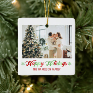 2 Fotos Frohes Ferien Weihnachtsfarbe der Familie Keramikornament