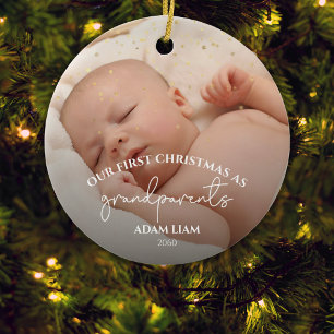 2 Fotos Glitzer Großeltern Erste 1. Weihnachtsfeie Keramik Ornament