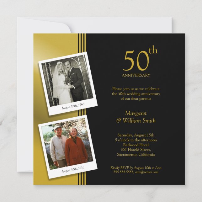 2 Fotos Goldenes 50. Hochzeitsszenario Party Einladung (Vorderseite)