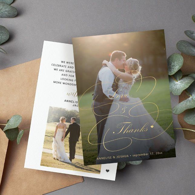 2 Fotos Goldkalligraphie Liebe und dank Hochzeit Dankeskarte (Von Creator hochgeladen)
