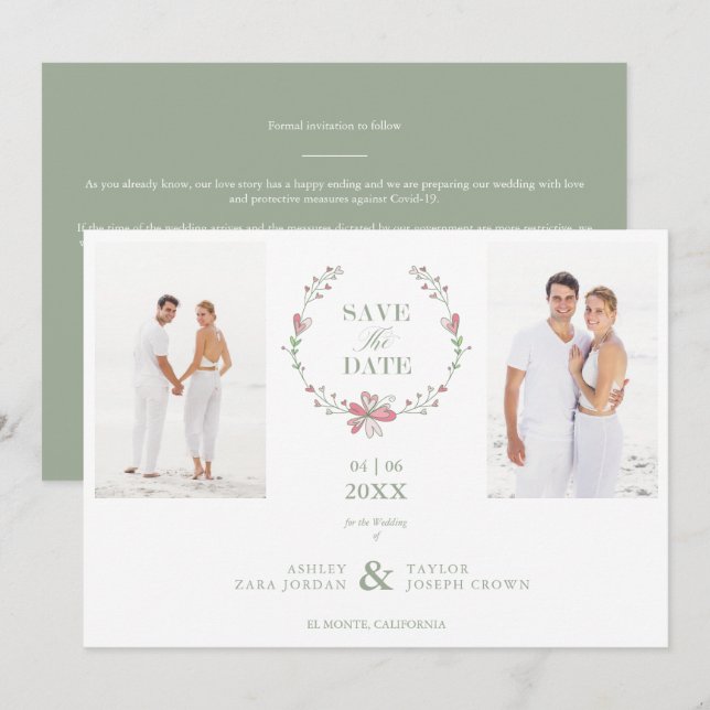 2 Fotos Grüne Blumenzange Hochzeit Covid19 (Vorne/Hinten)