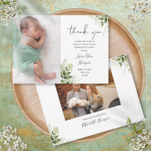 2 Fotos Grünpflanzen Floral Dankeschön Baby Geburt Ankündigung