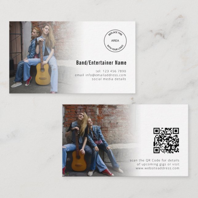 2 Fotos Logo QR Code Band Entertainer Visitenkarte (Vorne/Hinten)