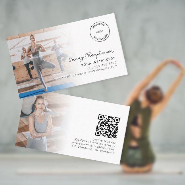 2 Fotos Logo QR Code Yoga Instructor Visitenkarte (Front and back view)