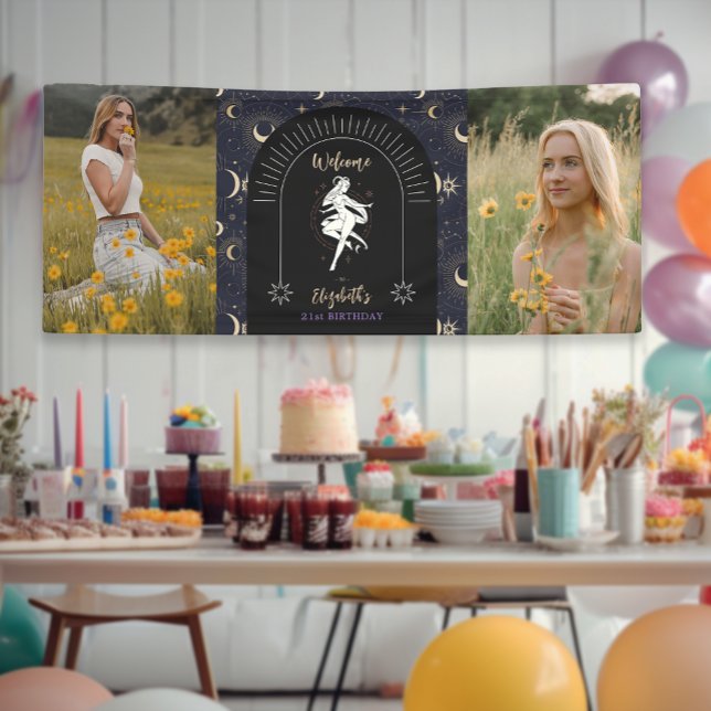 2 Fotos Mystic Zodiac Aries 21. Banner (2 Photos Mystic Zodiac Aries 21st Birthday Banner)