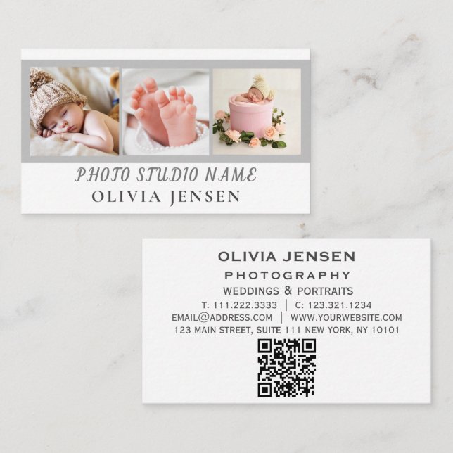 2 Fotos QR Code Neugeborene Babyfotograf Visitenkarte (Vorne/Hinten)