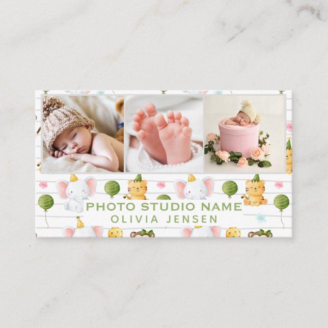 2 Fotos QR Code Neugeborene Babyfotograf Visitenkarte (Vorderseite)