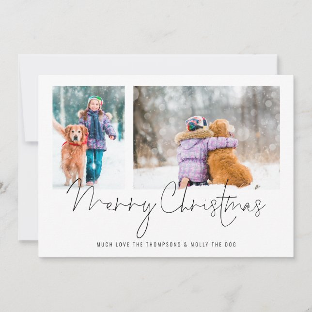2 Fotos Script Family und Hund Frohe Weihnachten (Vorderseite)