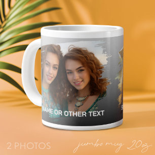 2 Fotos und Text - Pinselstrich Horizontal Jumbo-Tasse