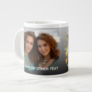 2 Fotos und Text - Pinselstrich Horizontal Jumbo-Tasse