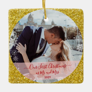 2 Fotos Unser erstes Weihnachten Herr Frau Gold Gl Keramikornament