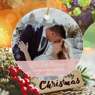 2 Fotos (Vert+H) 1. Weihnachtsfeier Frau Snowflake Keramik Ornament