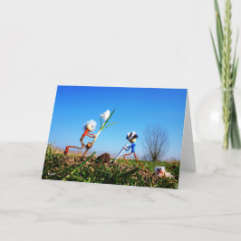 2 Fubby's die een bol krokus planten. Dankeskarte