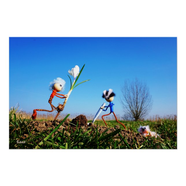 2 Fubby's die een bol krokus planten. Poster (Vorderseite)