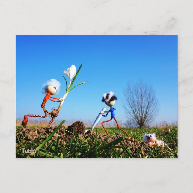 2 Fubby's die een bol krokus planten. Postkarte (Vorderseite)