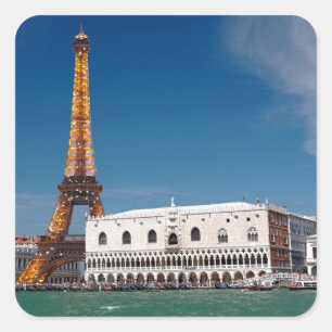 2 für 1 Venedig und Paris - Gemischte Welt Quadratischer Aufkleber