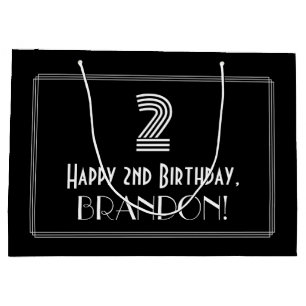 2. Geburtstag — Art Deco Inspiriert Aussehen "2" & Große Geschenktüte