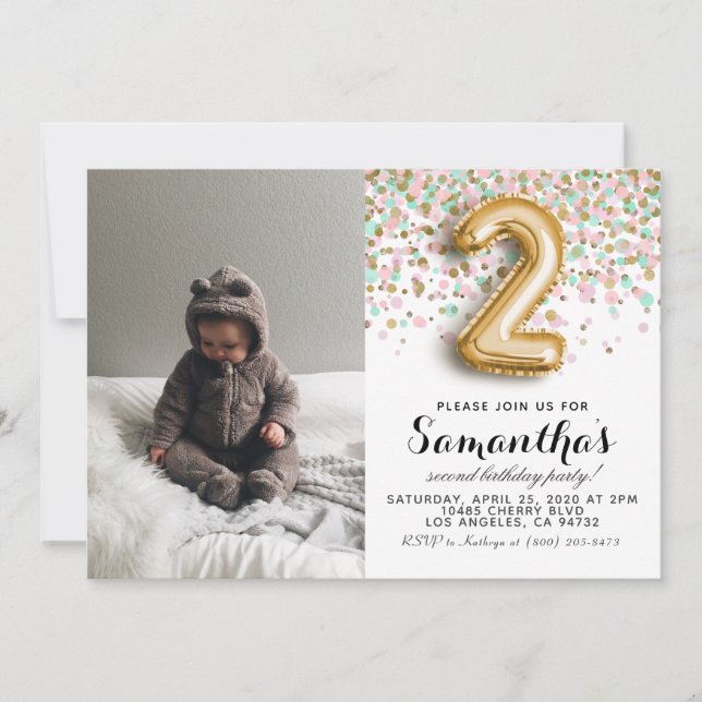 2. Geburtstag Confetti Portrait Einladung (Vorderseite)