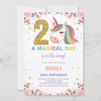 2. Geburtstag Einhorn Geburtstag Einladungen