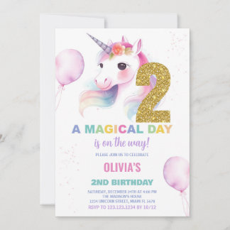 2. Geburtstag Einhorn Geburtstag Einladungen