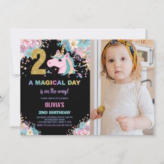 2. Geburtstag Einhorn Geburtstag Einladungen mit F