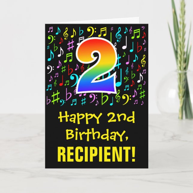 2. Geburtstag: Farbige Musiksymbole + Regenbogen 2 Karte (Vorderseite)