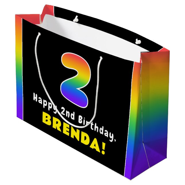 2. Geburtstag: Farbiger Regenbogen # 2, Individuel Große Geschenktüte (Rückseite Schrägansicht)