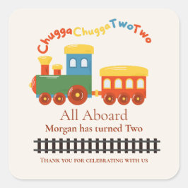 2. Geburtstag farbiger Zug Chugga Choo Two Quadratischer Aufkleber