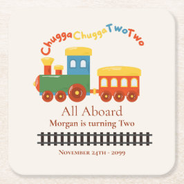 2. Geburtstag farbiger Zug Chugga Choo Two Rechteckiger Pappuntersetzer