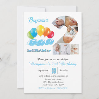 2. Geburtstag Foto Collage Nr. 2 Junge Einladung