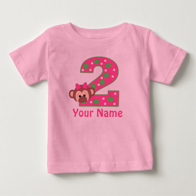 2. Geburtstag Girls Monkey Personalisiertes Shirt (Vorderseite)