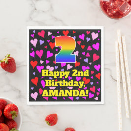 2. Geburtstag: Liebesherzen-Muster, Regenbogen # 2 Serviette