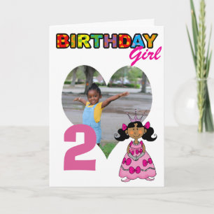 2. Geburtstag Mädchen schwarze Haare Prinzessin Fo Karte