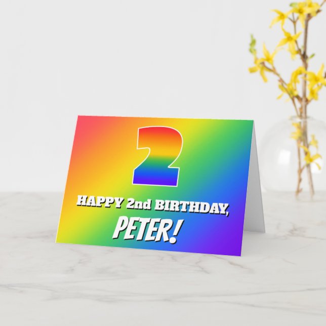 2. Geburtstag: mehrfarbiges Regenbogenmuster # 2 Karte (Gelbe Blume)