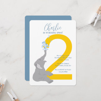 2. Geburtstag Moderne Gray Elephant Party Einladun Einladung