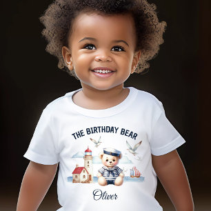 2. Geburtstag Nautical Sailor Niedlich Bären Name Kleinkind T-shirt