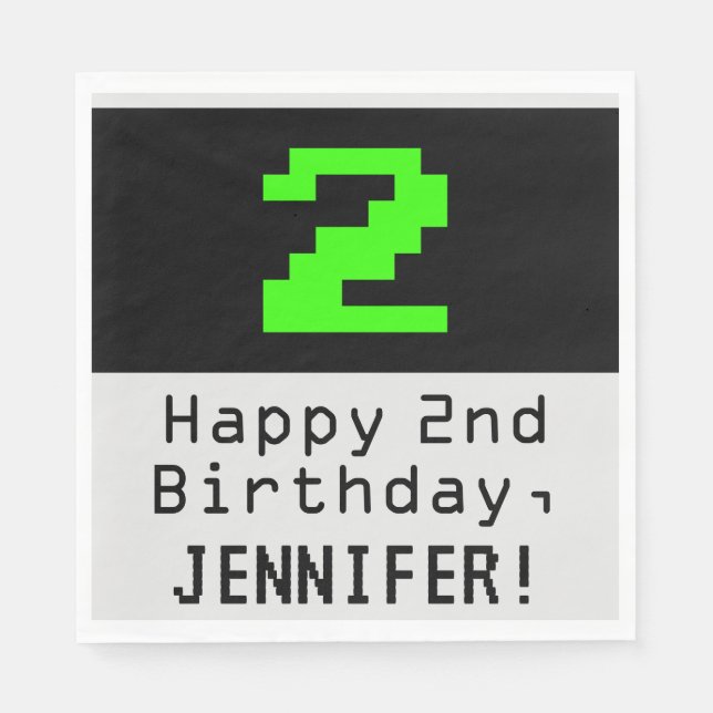 2. Geburtstag - Nerdy / Geeky Style "2 & Name Serviette (Vorderseite)