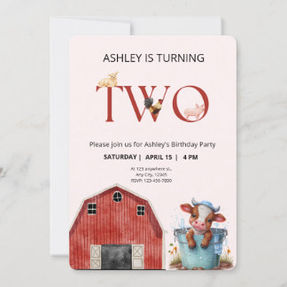 2. Geburtstag Niedliche Kuhfarm Stall Party Einladung