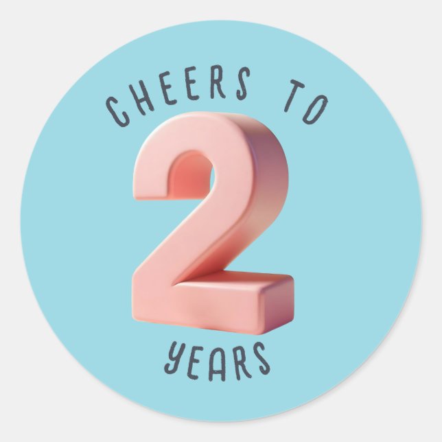 2. Geburtstag oder Jubiläum 3D-Zahlenmeilenstein Runder Aufkleber (Vorderseite)