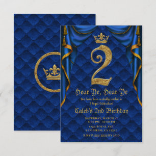 2. Geburtstag Party Royal Blau Goldene Krone Einladung