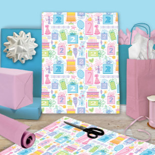 2. Geburtstag Pastel Pink Cake präsentiert Balloon Geschenkpapier Set