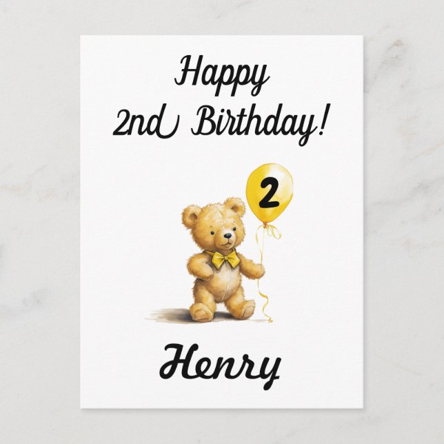 2. Geburtstag, Personalisierte Teddy Bärenkarte, Postkarte (Vorderseite)