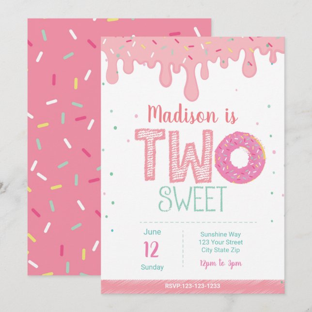 2. Geburtstag Pink Donut Einladung (Vorne/Hinten)