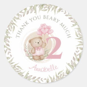 2. Geburtstag Pink Teddy Bär Danke Stickers