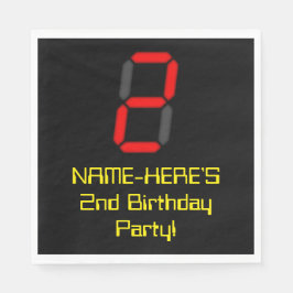 2. Geburtstag: Red Digital Clock Style "2" + Name Serviette