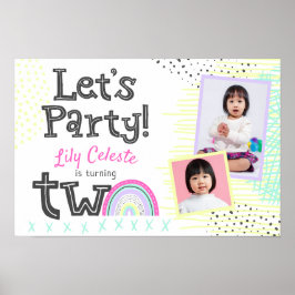 2. Geburtstag Retro 90er Regenbogen ZWEI Begrüßung Poster