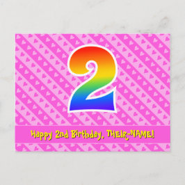 2. Geburtstag: Rosa Streifen & Herz, Regenbogen 2 Postkarte