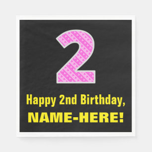 2. Geburtstag: Rosa Streifen und Herzen "2" + Name Serviette