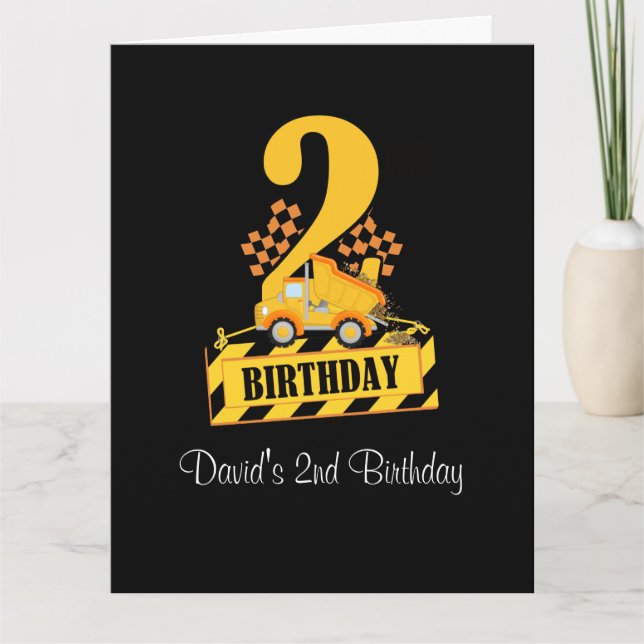 2. Geburtstag Schwarz-Gelb-Konstruktionswagen Karte (Vorderseite)