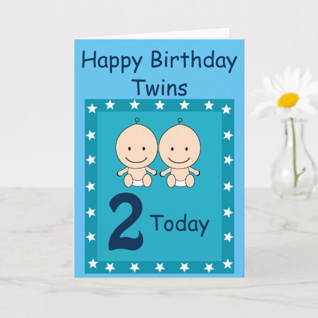 2. Geburtstag - Twin Boys Karte (Kleine Pflanze)